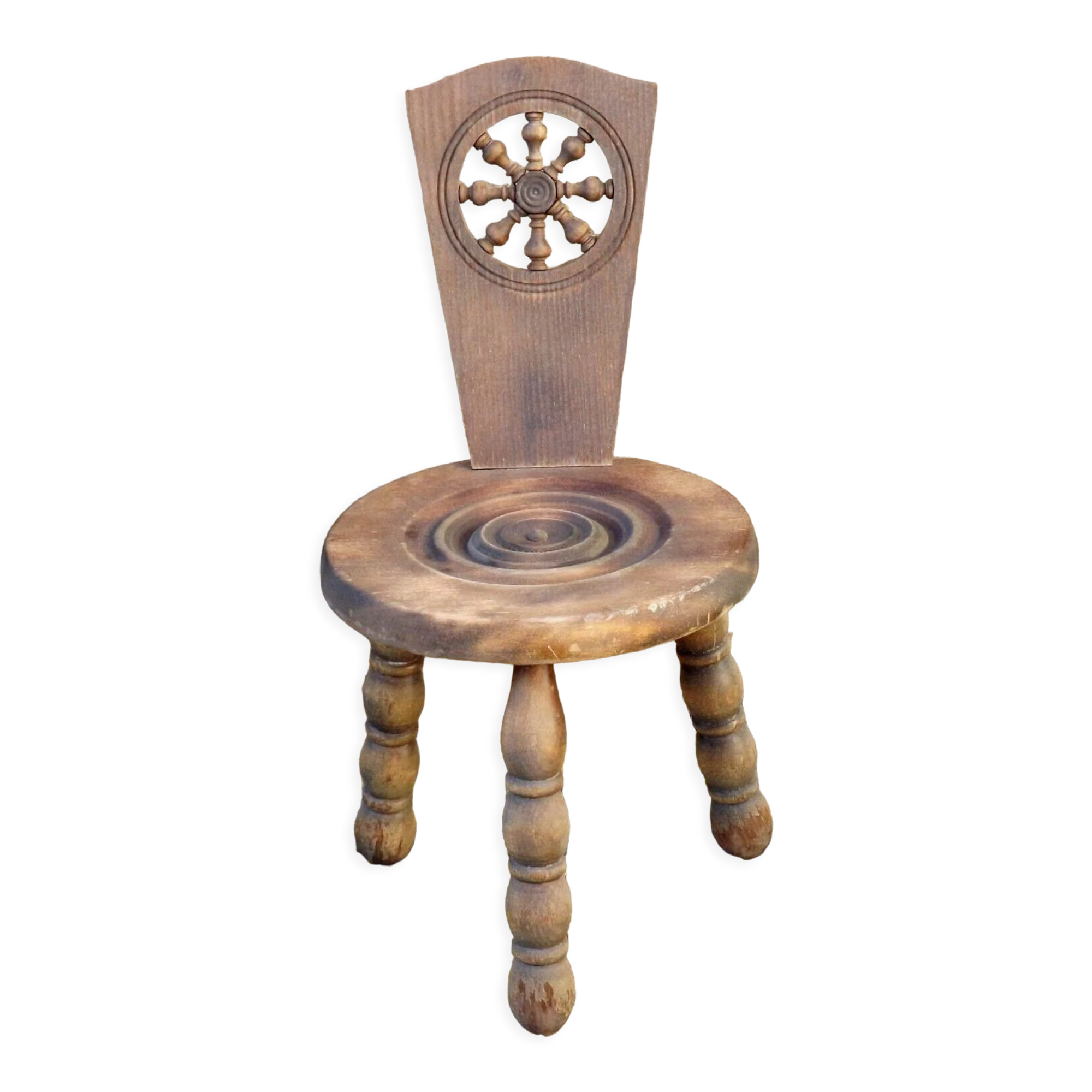 Vintage French Handcrafted Wooden Child's Stool with Added Back