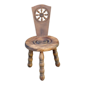 Vintage French Handcrafted Wooden Child's Stool with Added Back