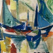 Watercolor Painting MOURIER Marguerite (1910-1987) "the sailboats" + frame