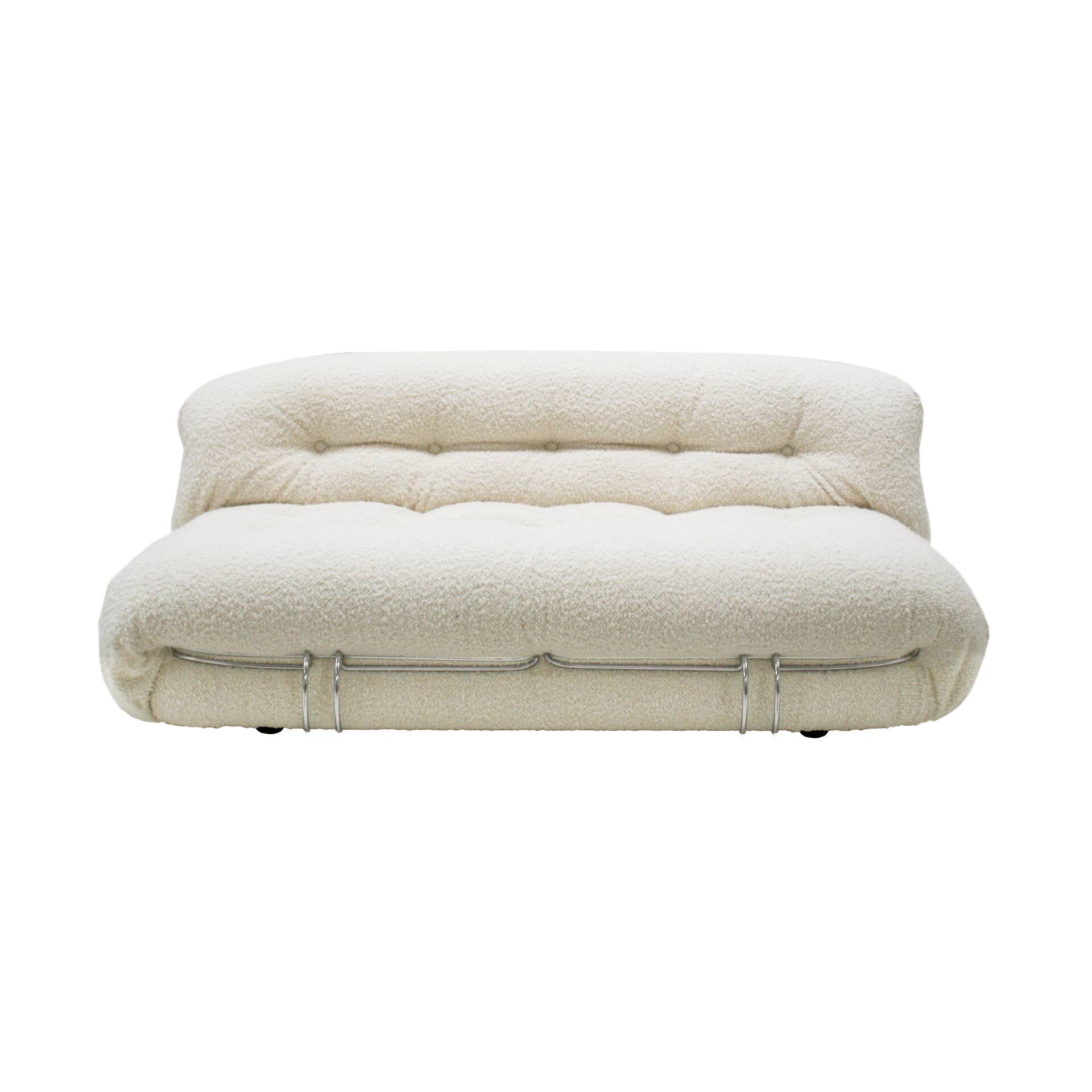 Mid-Century Modern Tobia Scarpa White Bouclé Wool Soriana Italian Sofa, 196