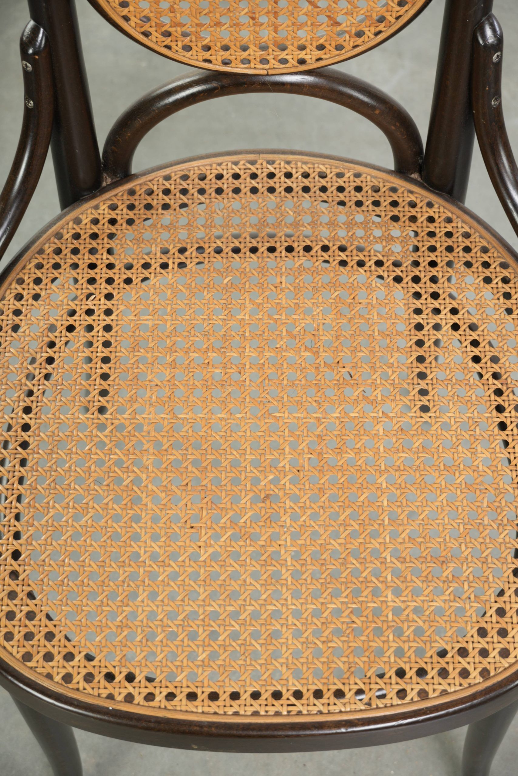 Set of 6 original vintage Thonet long John design diningchairs with webbing