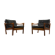 Pair of teak chairs in black leather by Illum Wikkelsoe for Niels Eilersen, Denmark
