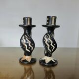 Pair of ethnic soapstone candlesticks, African craftsmanship 1980