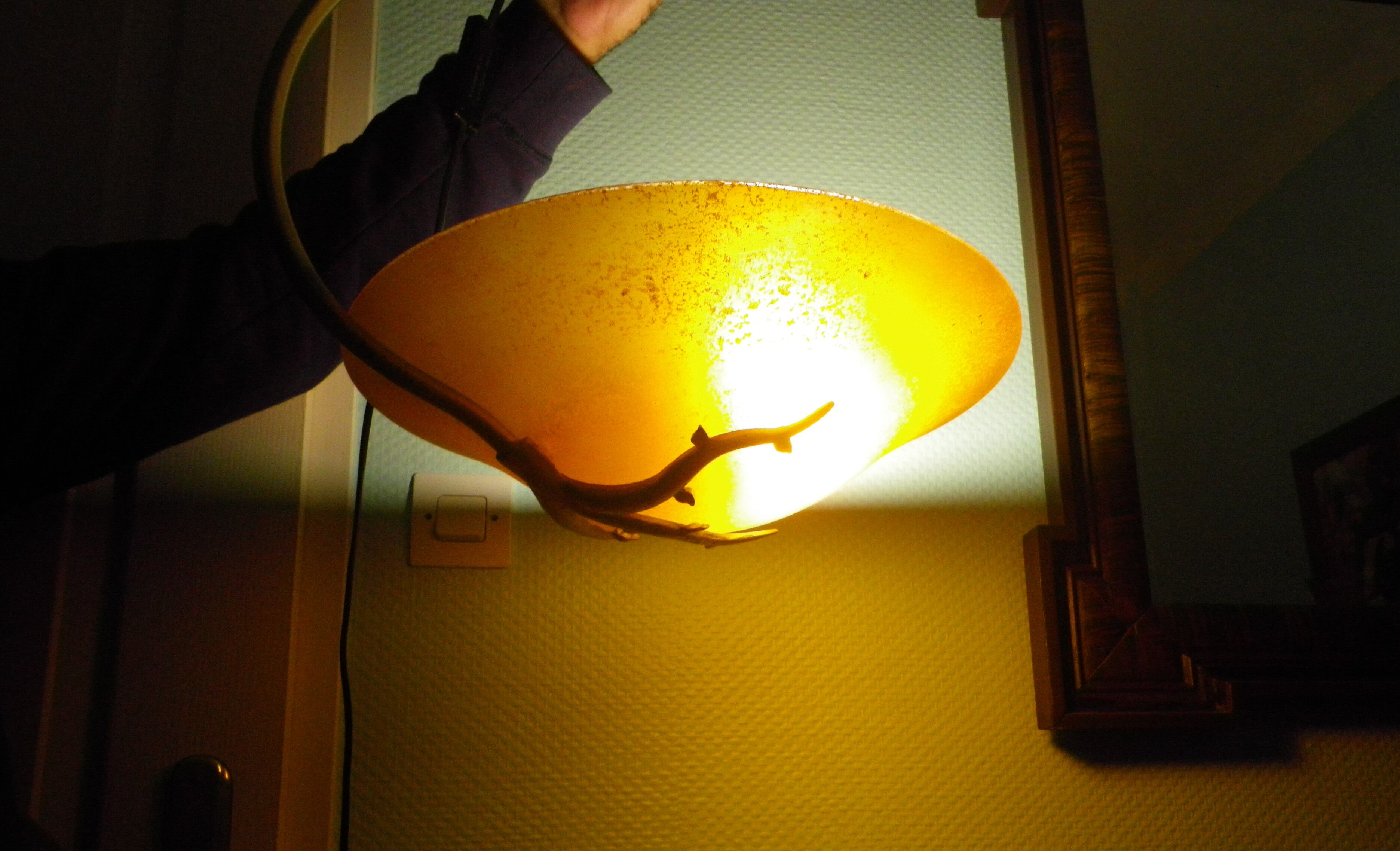 Asymmetrical hanging lamp with orange lampshade 70s/80s