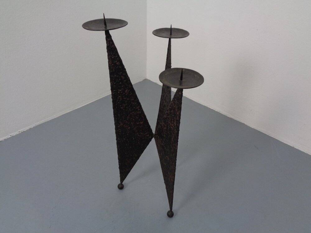 Brutalist German Iron Candleholder, 1960s