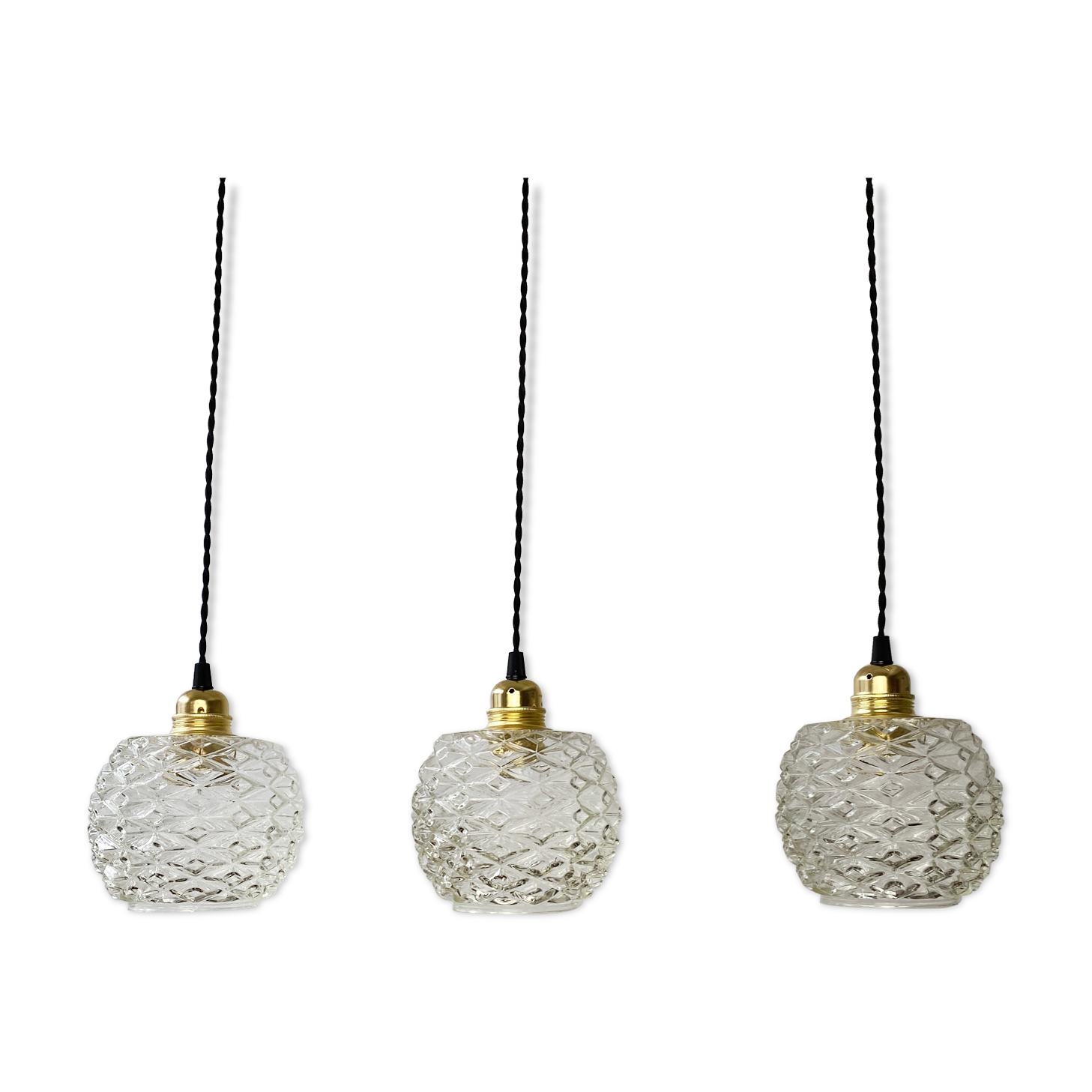 Lot 3 old vintage molded glass hanging lamp