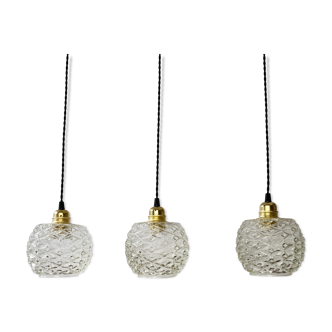 Lot 3 old vintage molded glass hanging lamp