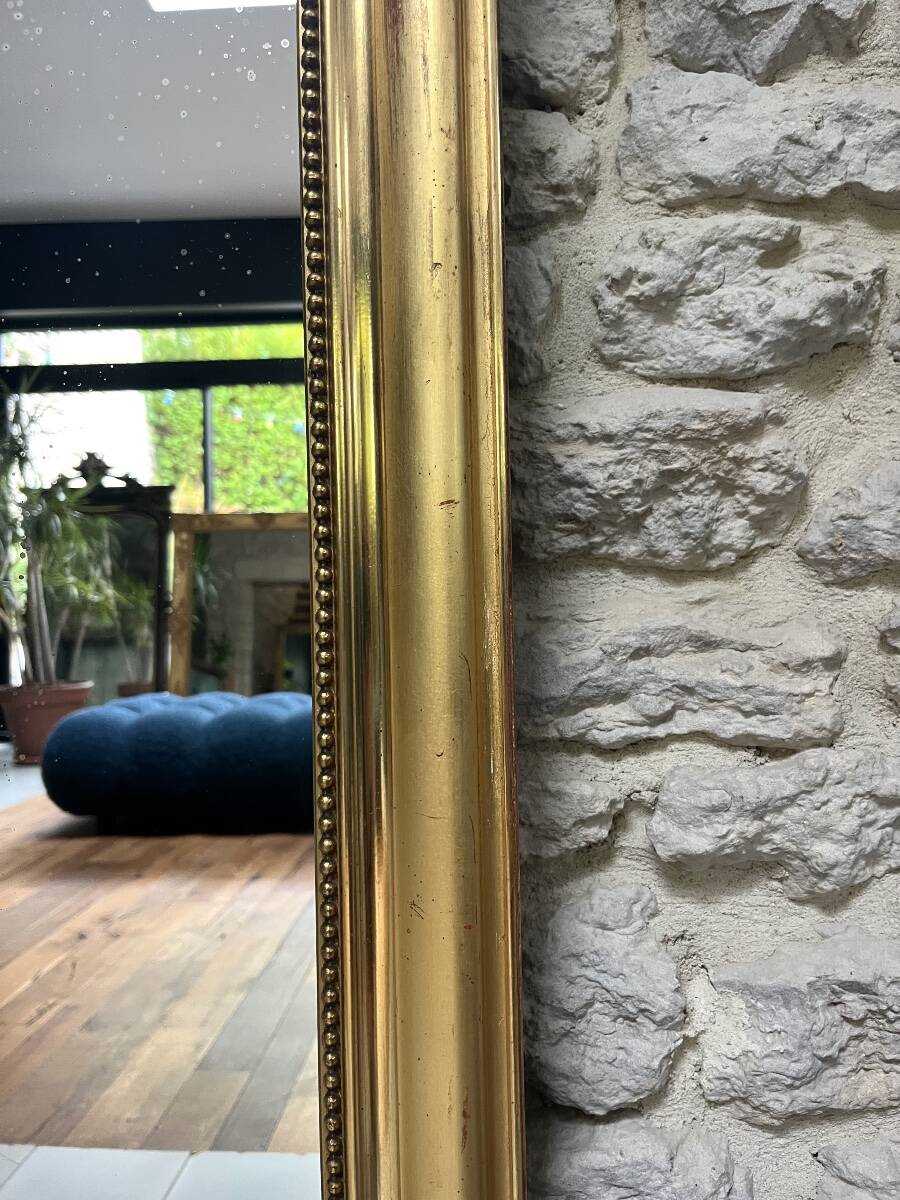 Pearled fireplace mirror 162.5/107.5cm gilded with gold leaf, fireplace trumeau, mirror.