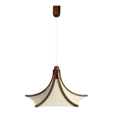 Teak and linen umbrella pendant hanging lamp by Domus, 1970s