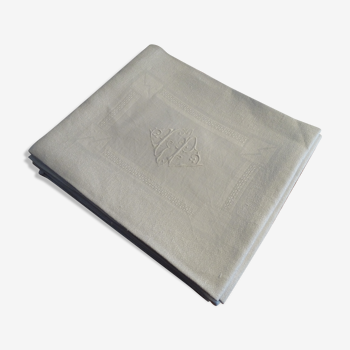 Lot 5 serviettes de table brodées en coton damassé monogramme L.P 72 cm sur 63 cm