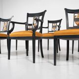 Set of 2 Black and Gold Armchairs and 4 Chairs, Empire style