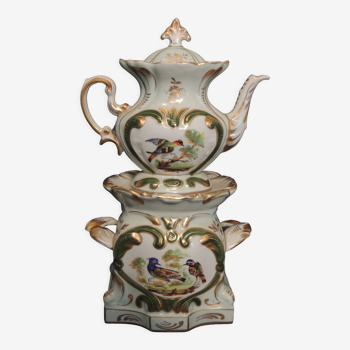 Porcelain herbal tea, old paris , decorations hand-painted bird scenes , 19th