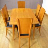 6 Vintage Blond Oak Chairs, France 1960