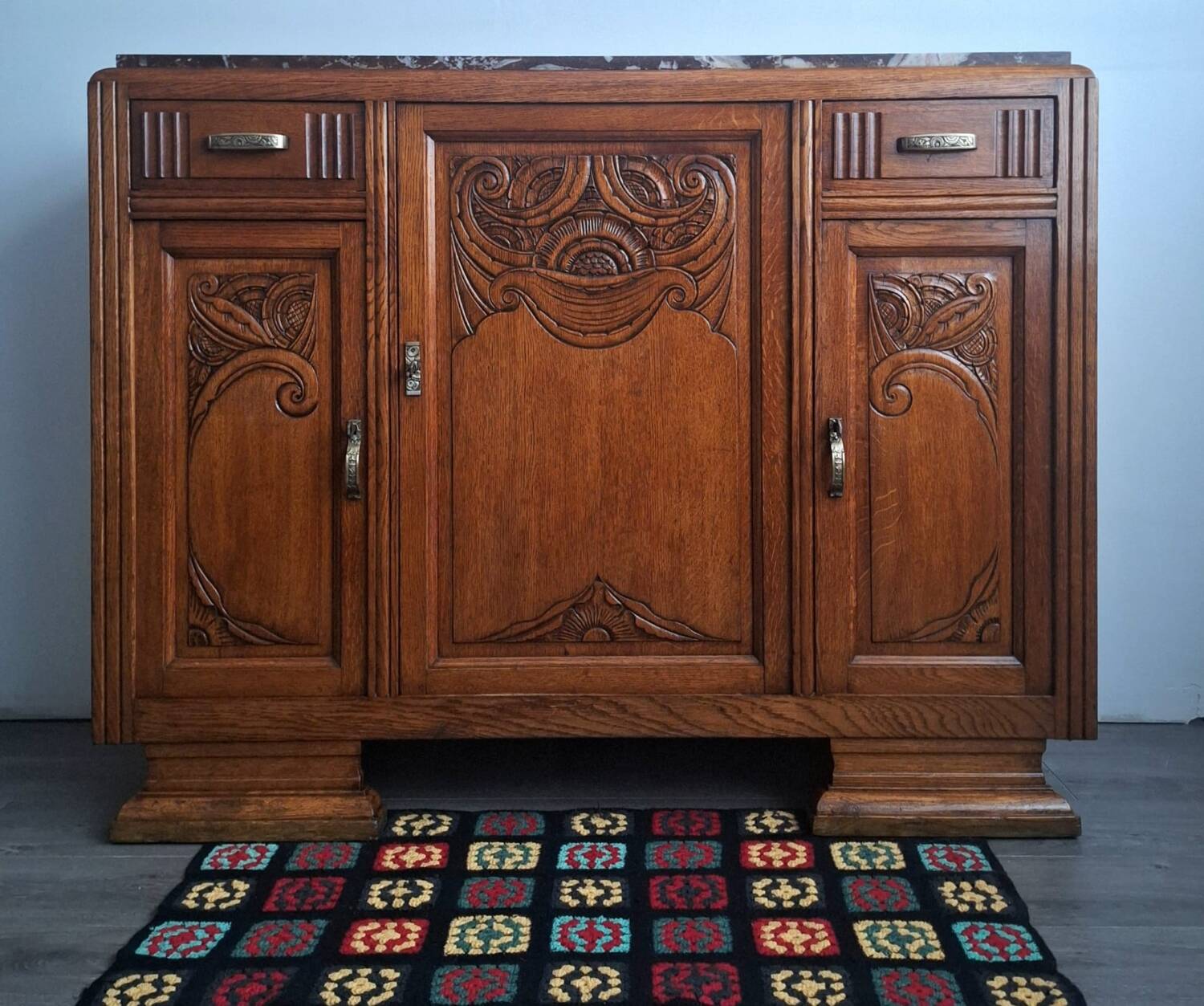 Buffet art déco plateau marbre, meuble vaisselier ancien