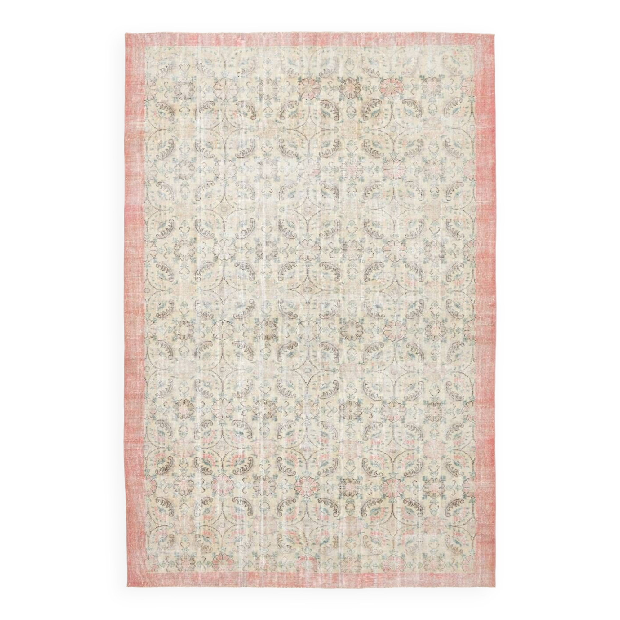 7x10 Rug For Living Room Beige Floral Turkish Rug, 203x303Cm SK20555