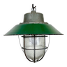 Green enamel and cast iron industrial cage pendant light, 1960s