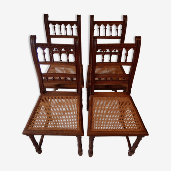 Ensemble de 4 chaises cannées XIXe style Henry II