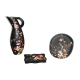 Set Of Three Ceramics By Giraud in Vallauris Apple Blossoms