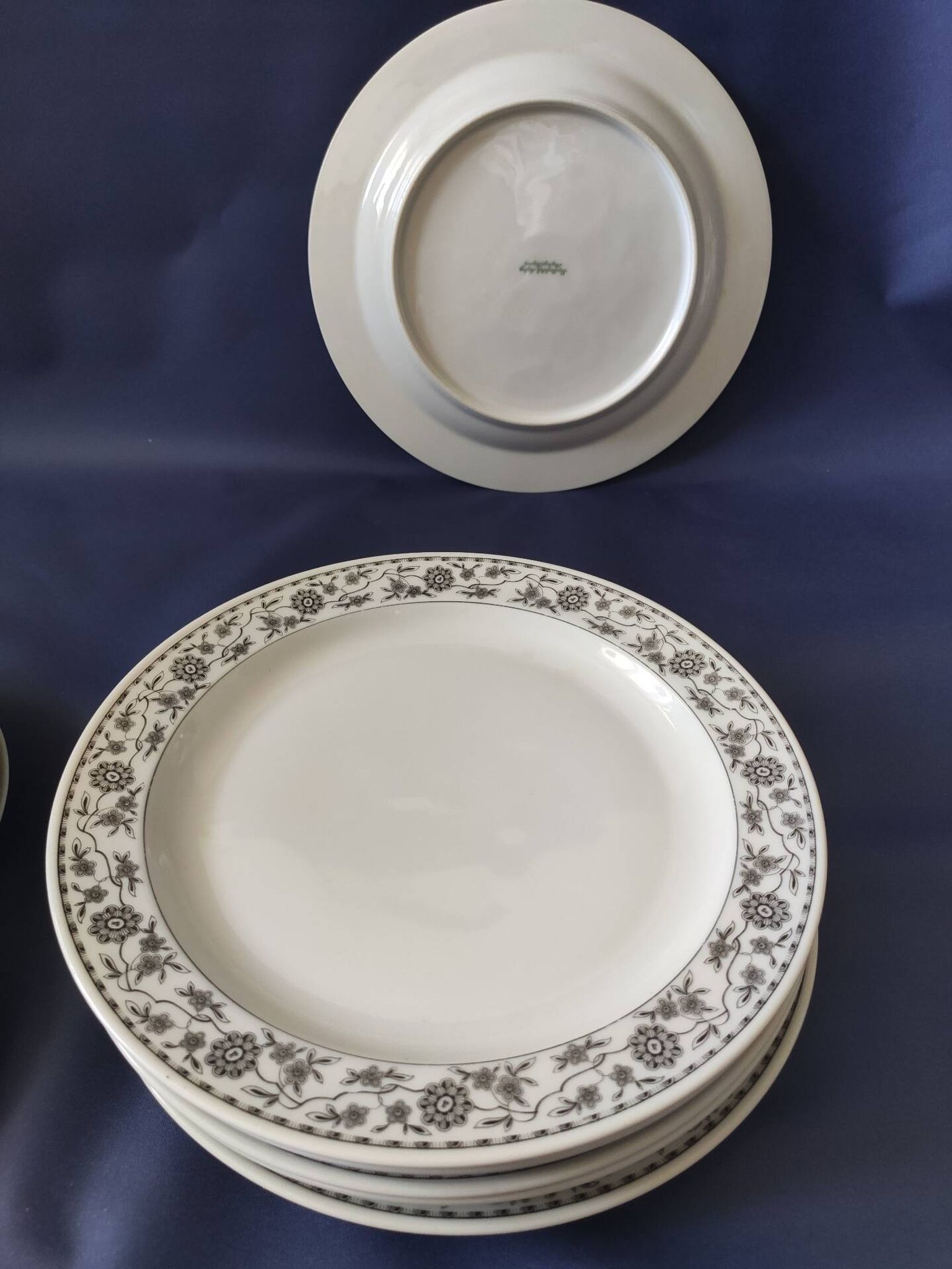 Set of 6 dinner plates and 4 dessert plates, made of porcelain.
