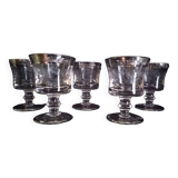 Set of 5 engraved Murano wine (or water) glasses, silver rim