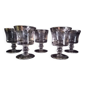 Lot de 5 verres gravés de Murano, à vin (ou à eau), bordure en argent