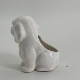 Cache pot chien en porcelaine blanc vintage