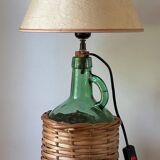 VINTAGE Green Rattan Dame Jeanne Lamp