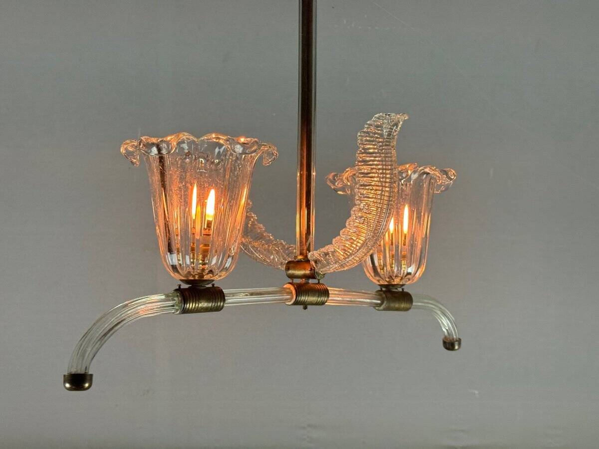 Venetian chandelier in clear Murano glass and brass circa 1950