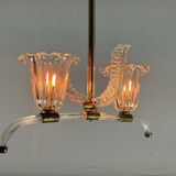 Venetian chandelier in clear Murano glass and brass circa 1950