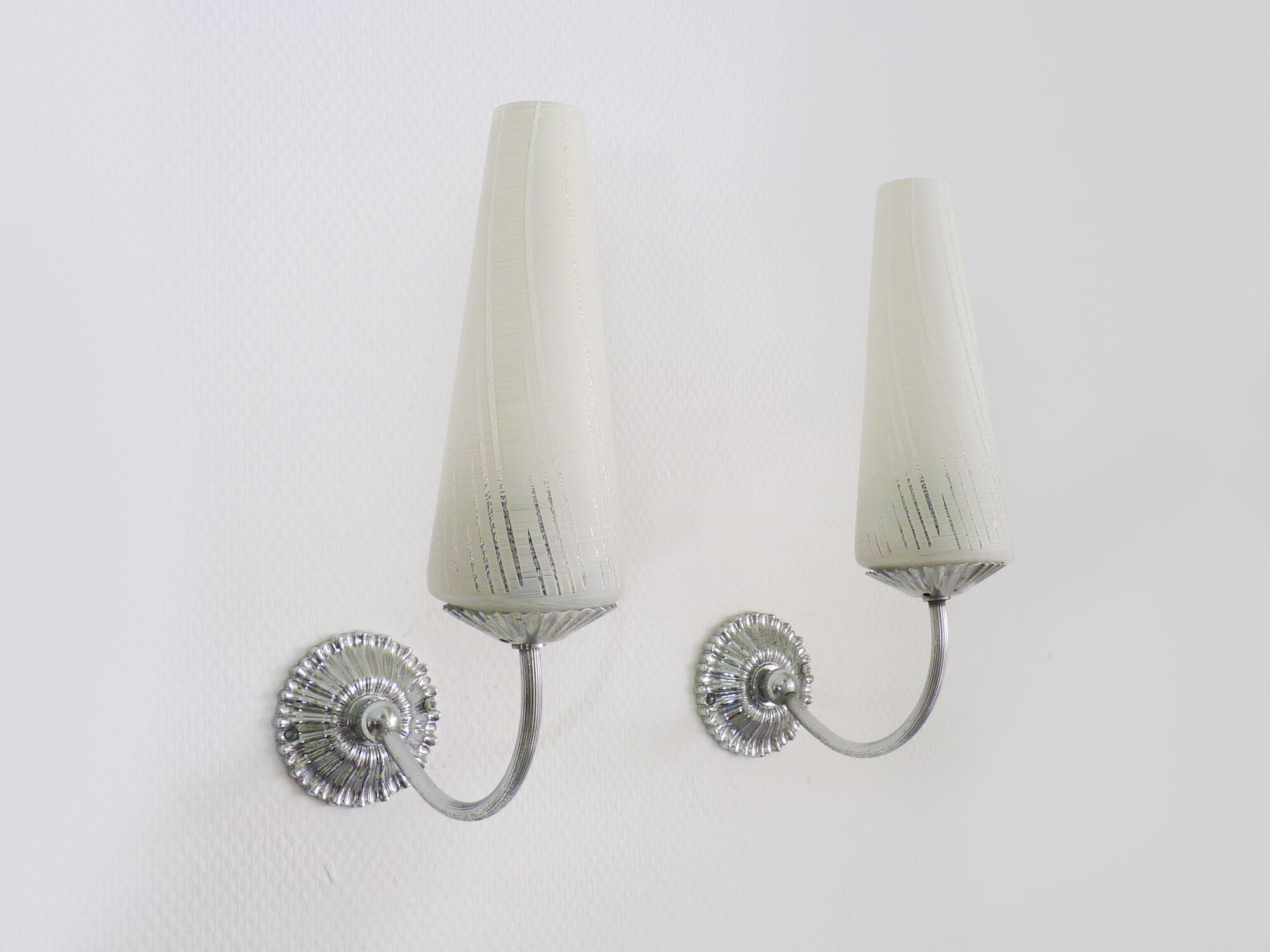 Pair of vintage metal wall sconces with glass tube 1970
