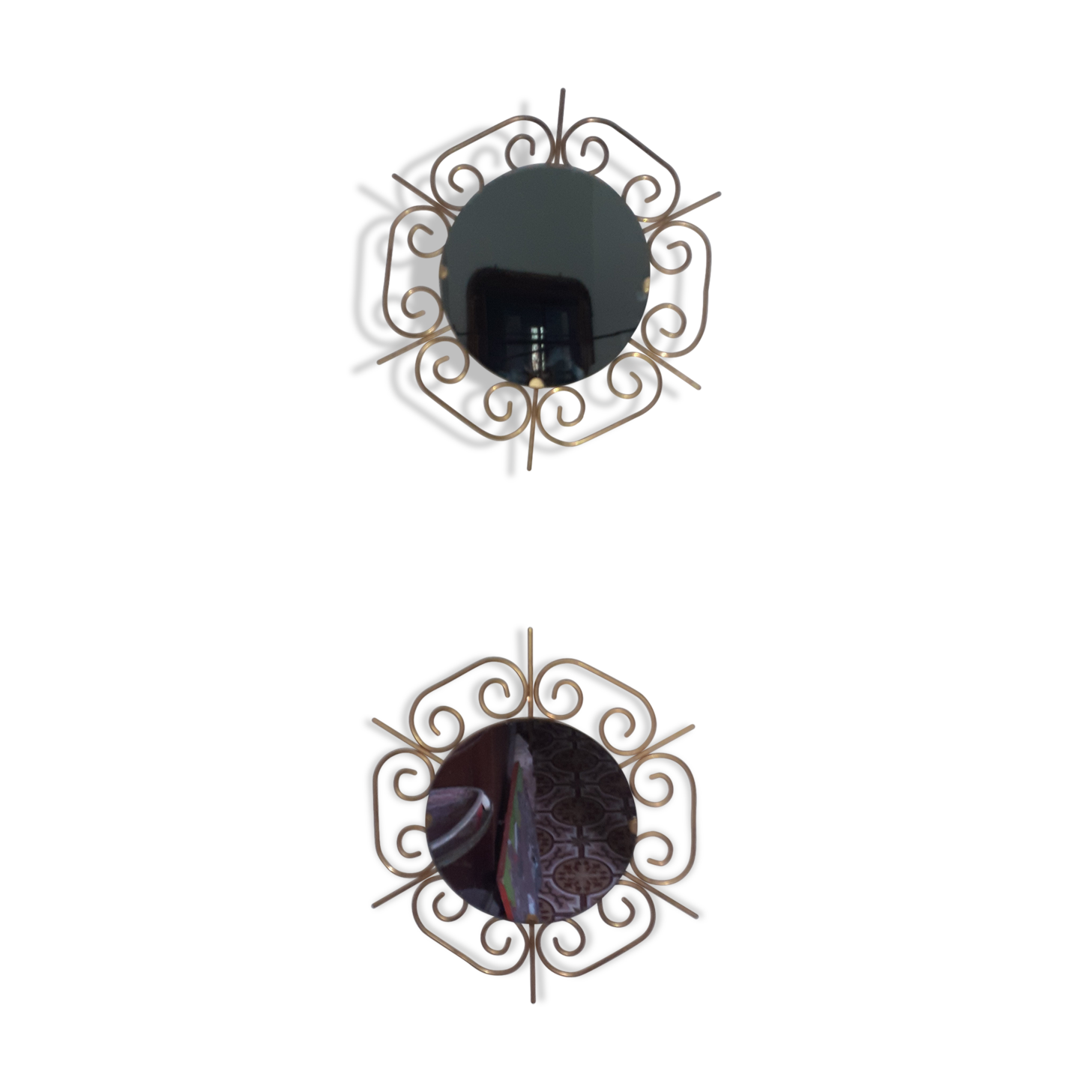 Pair of 60s golden metal mirrors