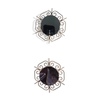 Paire de miroirs en métal doré années 60