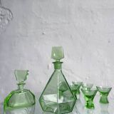 Green glass Art Deco liquor  set, Czechoslovakia 1920s-1930s