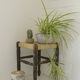 Vintage rustic stool, wooden ottoman footstool, wicker bench from the 1960