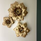 Three MASCA (Italy) wall lights in gilded metal - 1970.