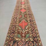 Distressed Turkish Narrow Runner 397x63 cm wool Vintage Tribal Rug