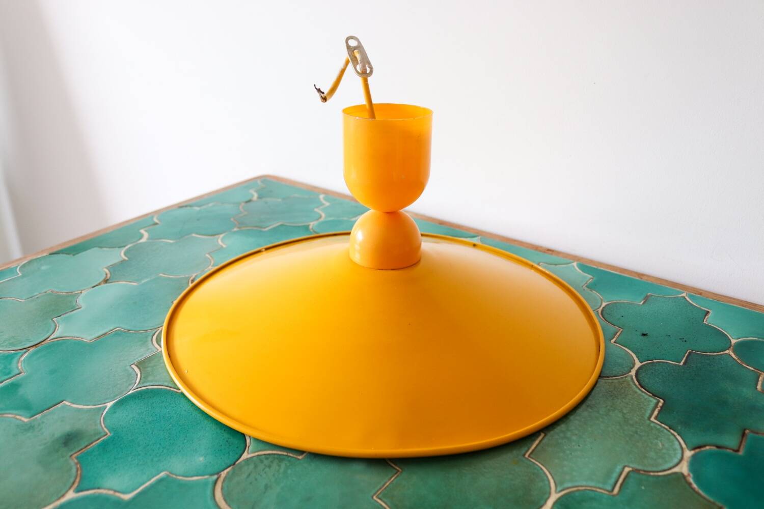 Vintage yellow metal pendant light – 70s