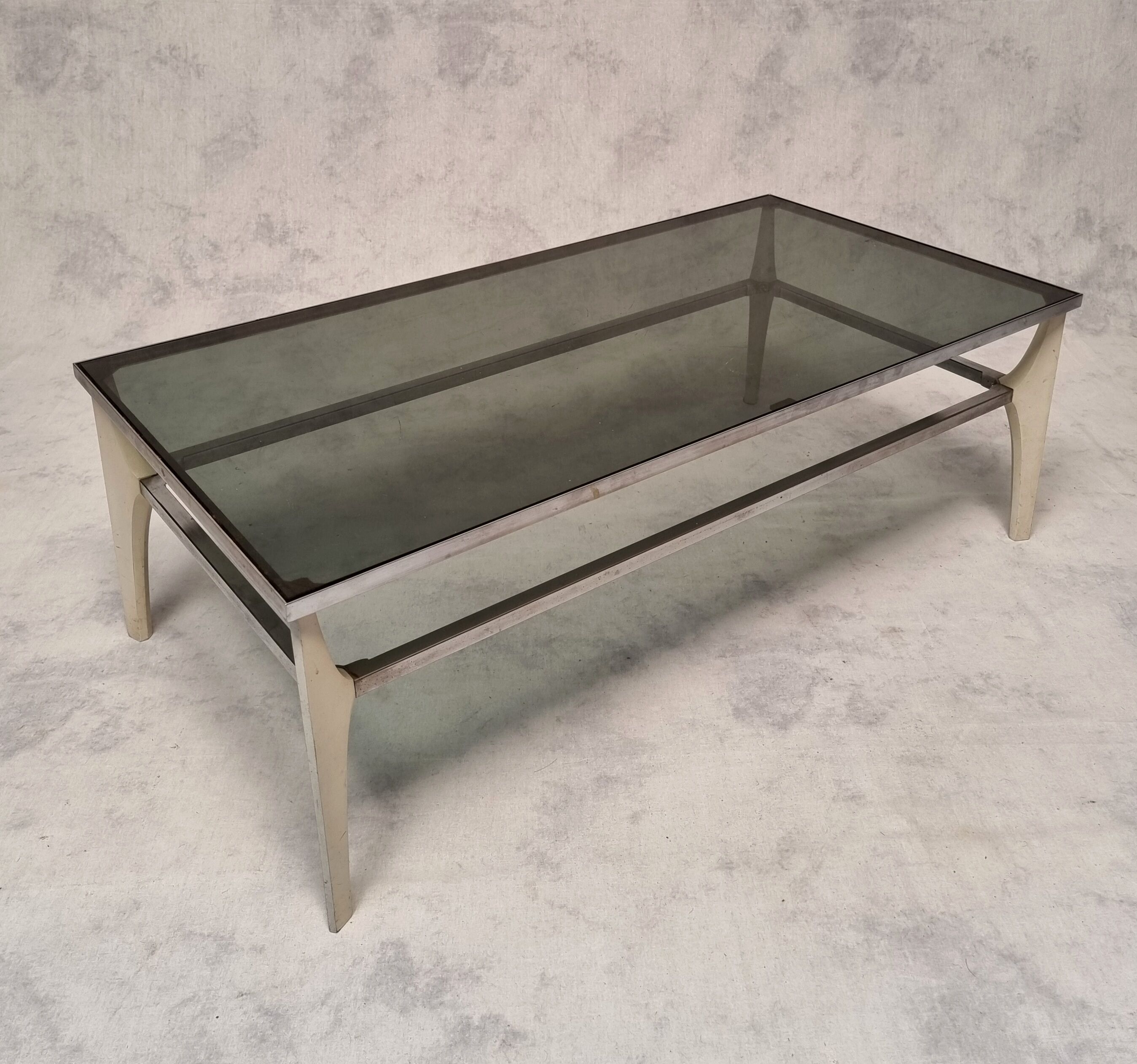 Italian coffee table metal & smoked glass ca 1970