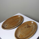 2 oval vintage stoneware/ceramic dishes from Salins, 1960s.