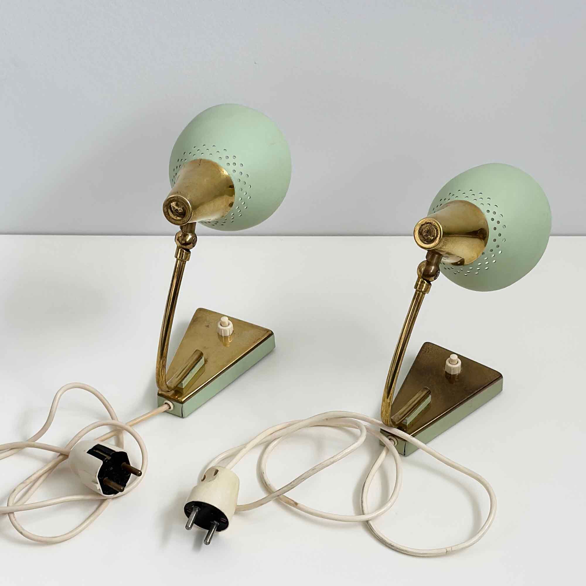 Mid-century night lights in mint green and gold