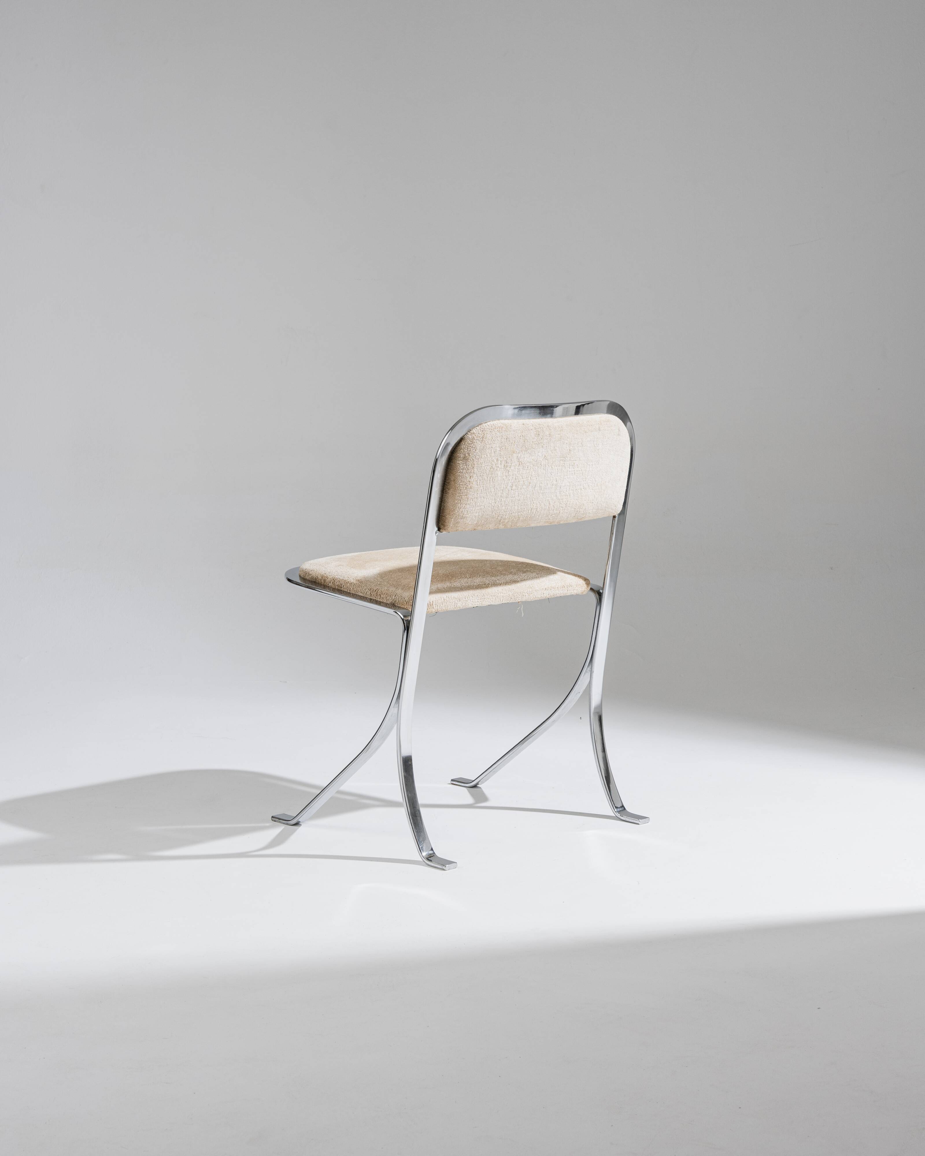 Set de 4 chaises en métal chromé et velours, 1970s
