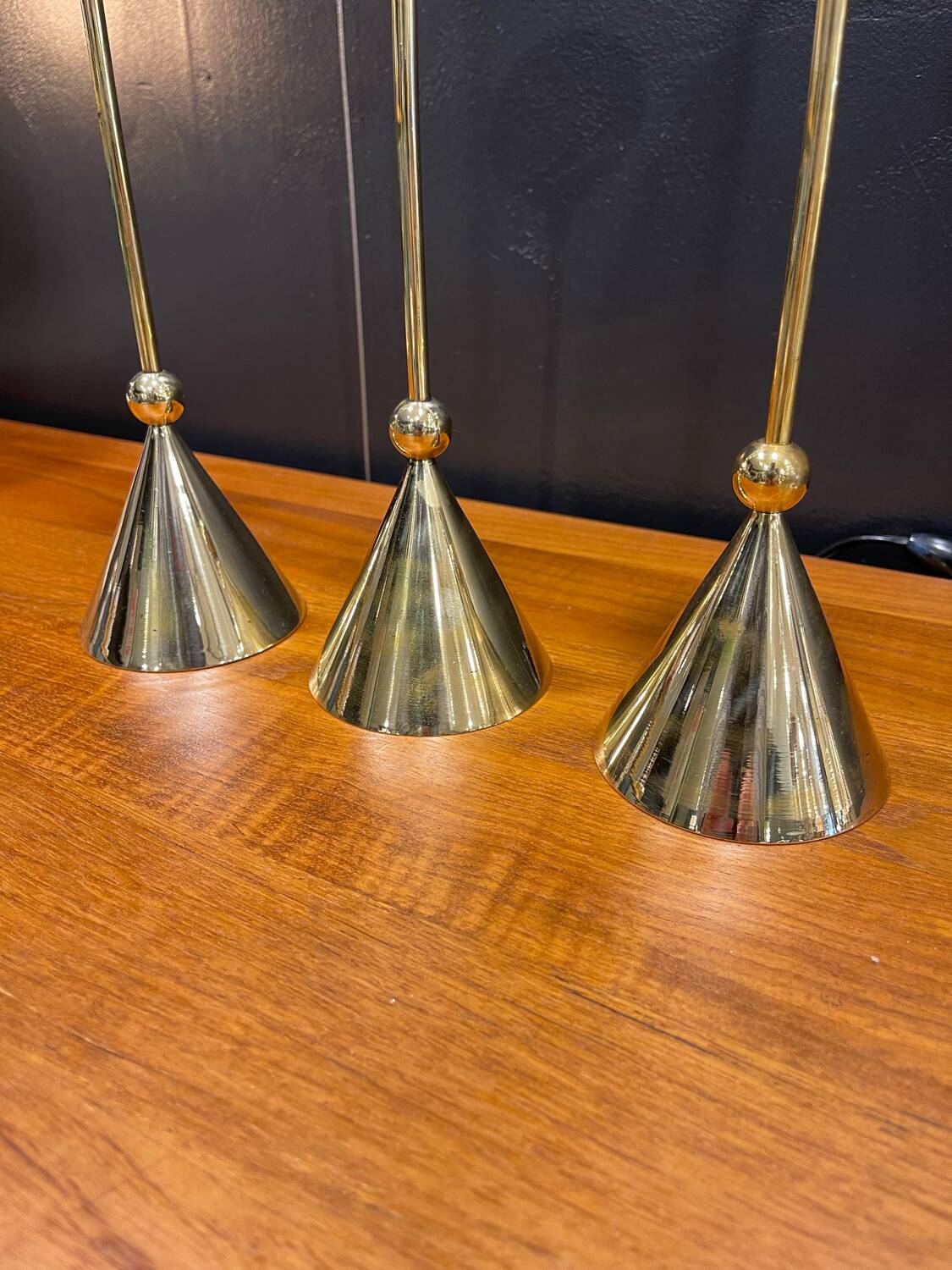 Set of 3 brass candlesticks, 1970
