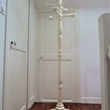 Portemanteau perroquet bois massif tourné blanc patiné vintage