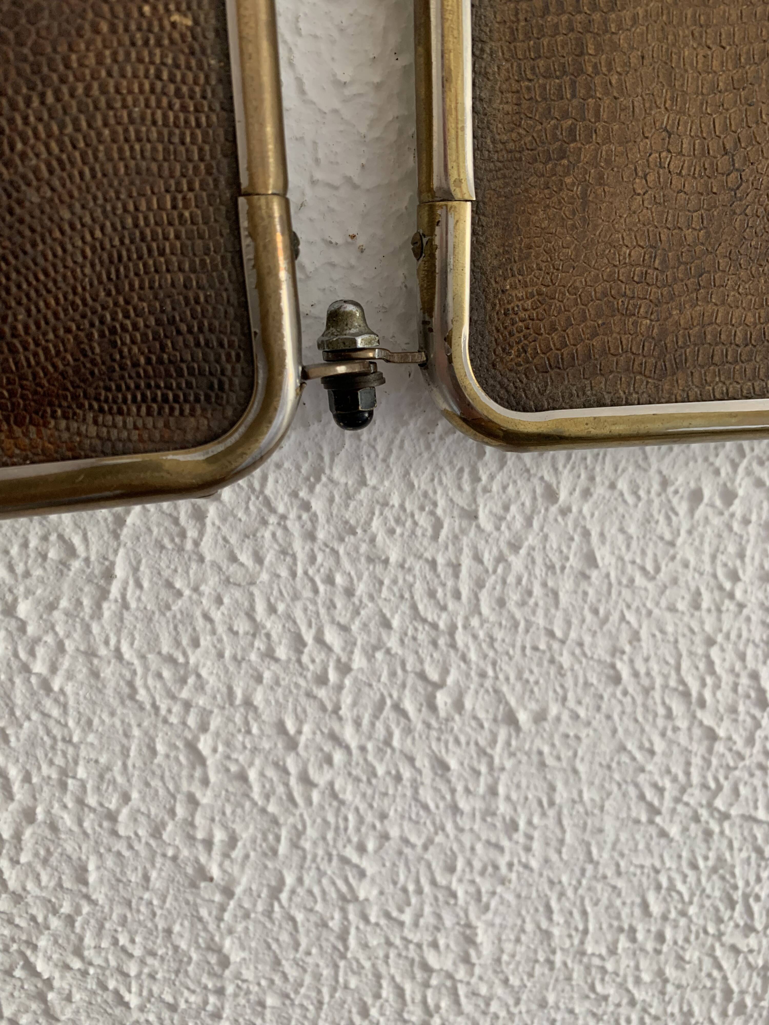 Miroir vintage 1930 triptyque de barbier lézard brun Art Déco - 26 x 61 cm