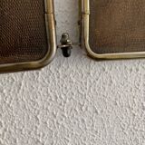 Miroir vintage 1930 triptyque de barbier lézard brun Art Déco - 26 x 61 cm