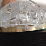 Pair of ice glass and brass wall lights by Limburg / vintage 60s-70s