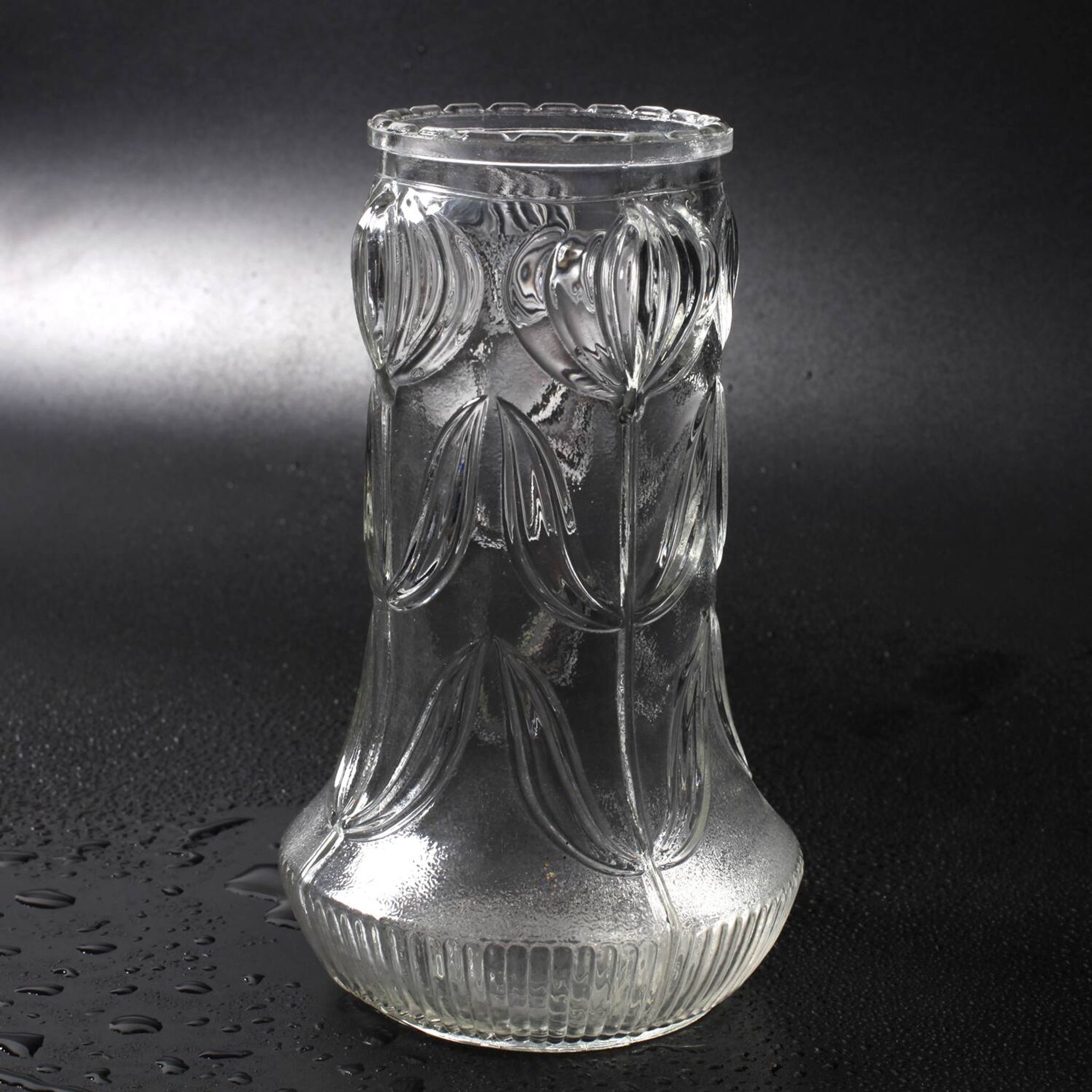 Vintage Pressed Glass Vase / Mid-Century Floral Pattern / Glass Union 1960s