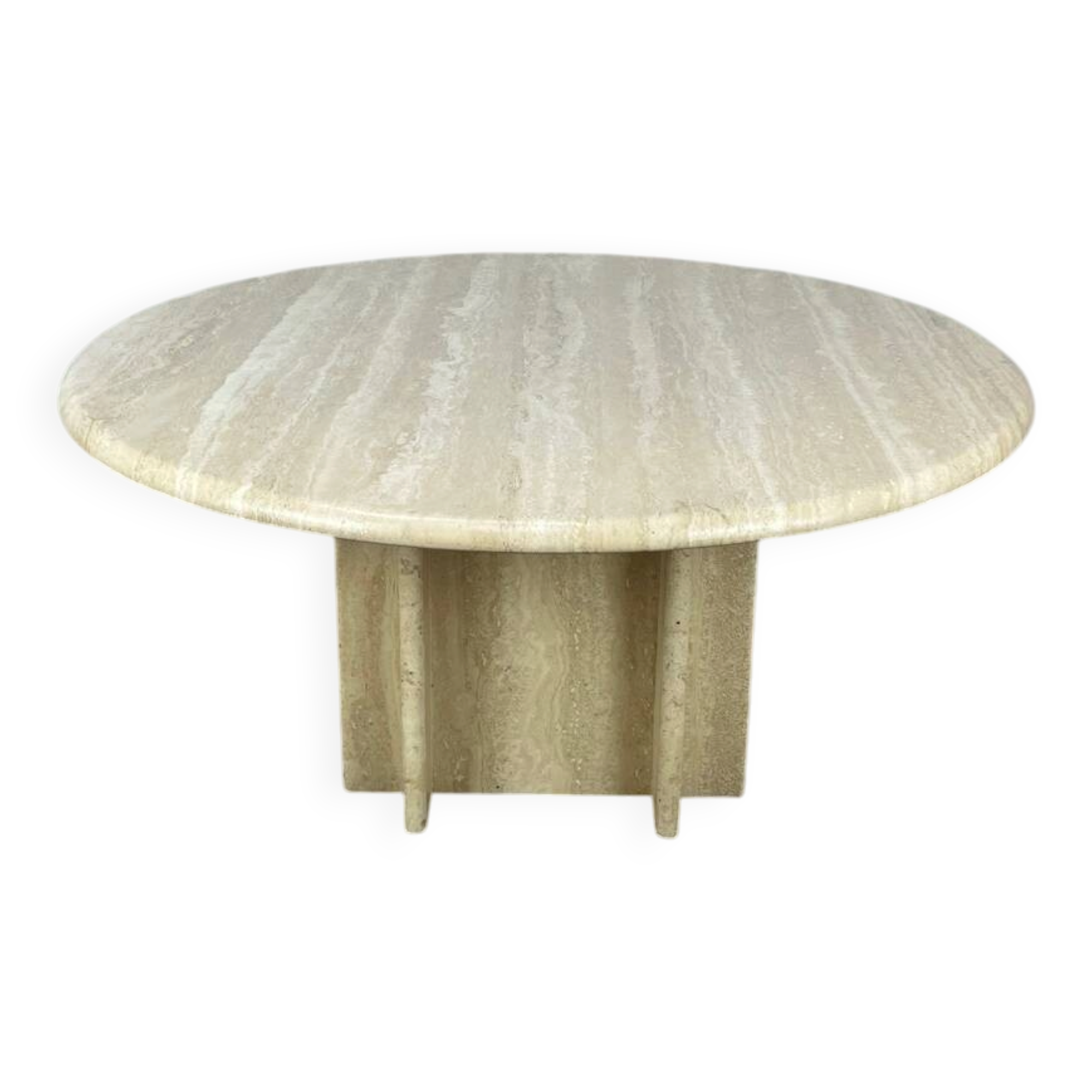 Round travertine coffee table