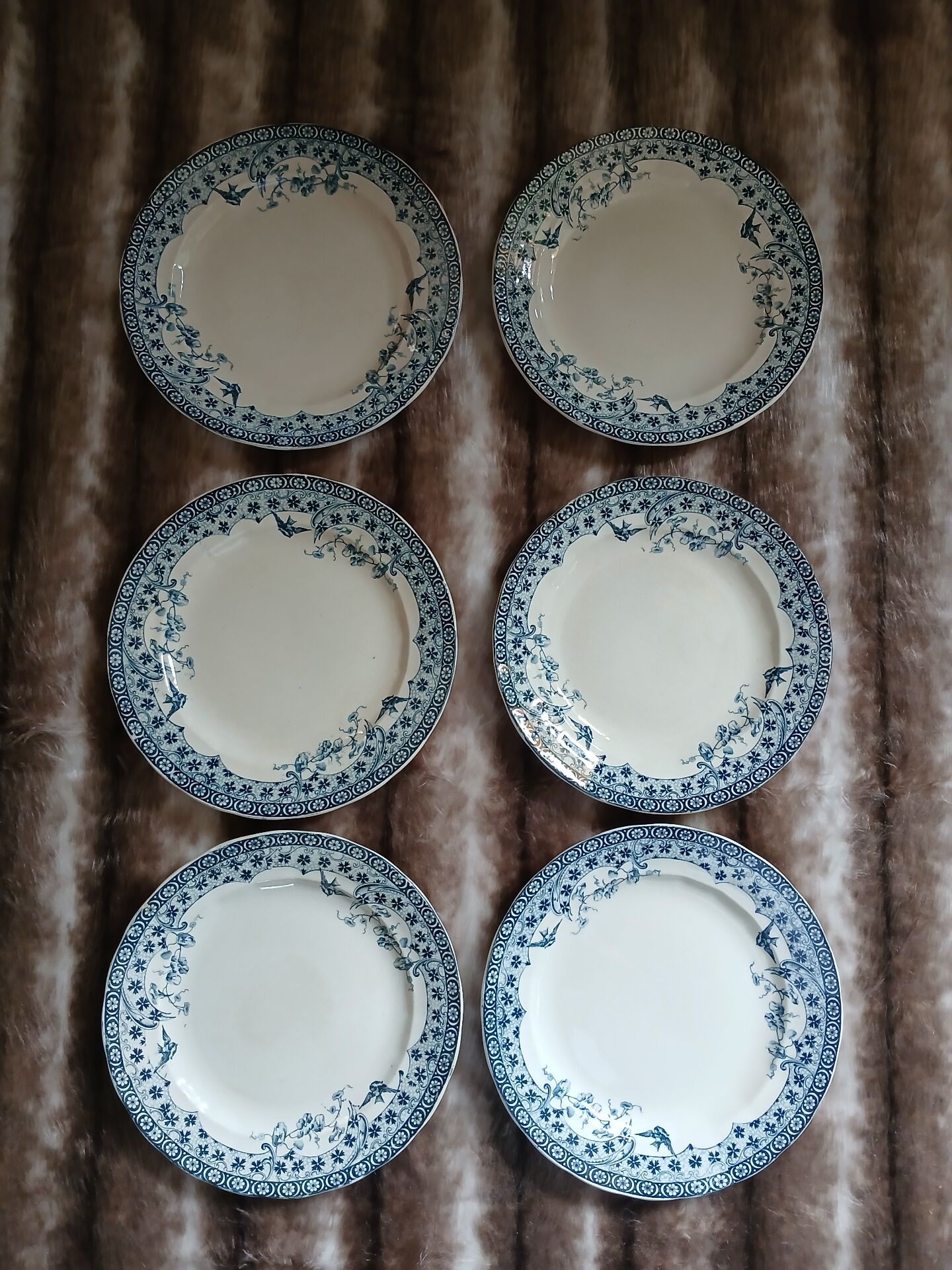 6 antique flat plates in ironstone