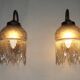 Pair French Vintage Mottled Glass Single Wall Lights Beaded Fringed Shade